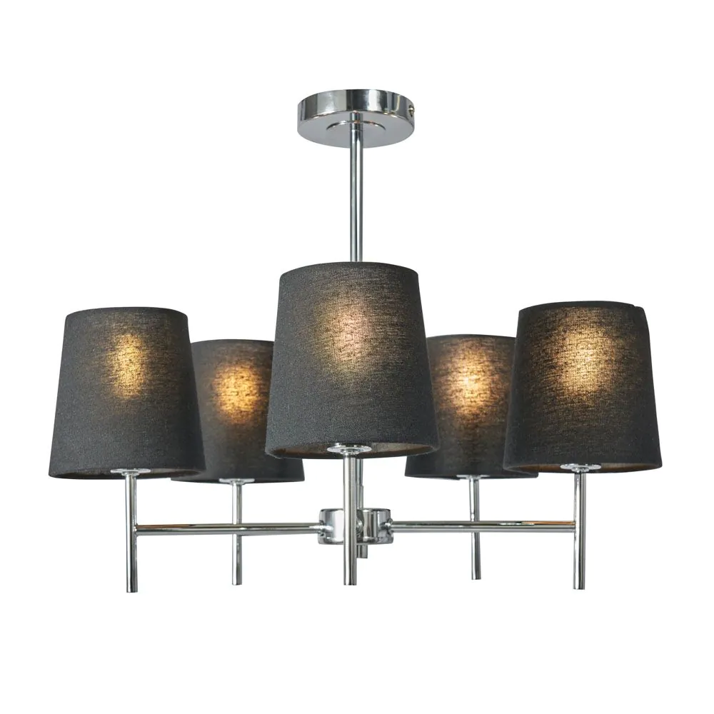 Mira Semi Flush Ceiling Light With Black Shades, Chrome