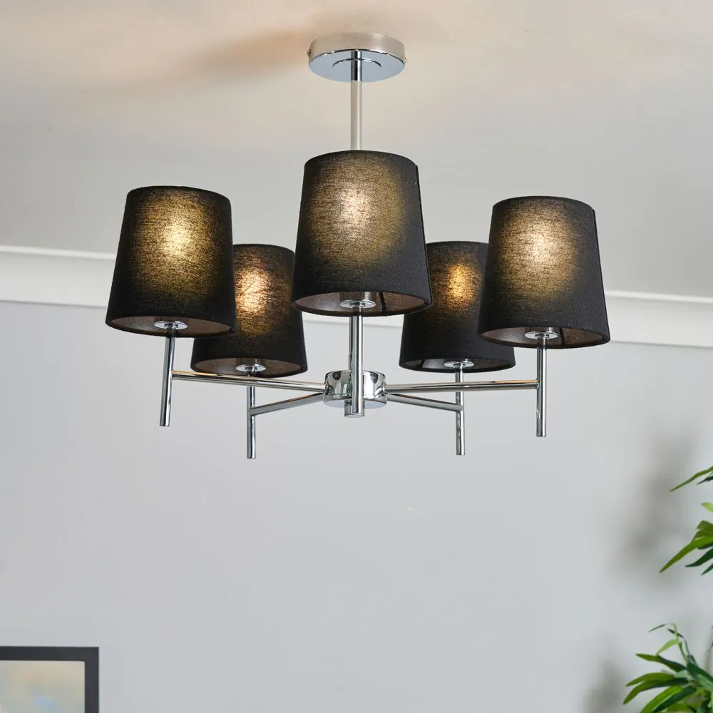 Mira Semi Flush Ceiling Light With Black Shades, Chrome - Image 2