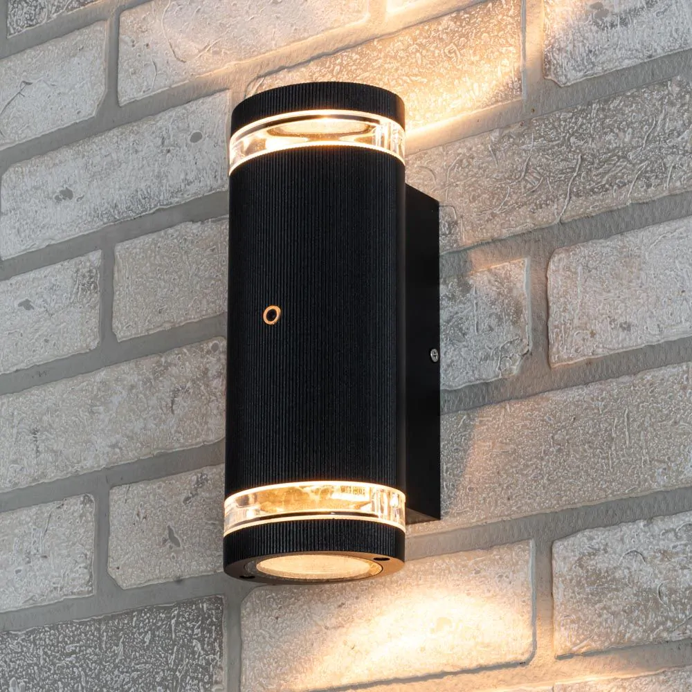 Murray Up And Down Outdoor Cylinder Wall Light With Photocell, Black - Image 2