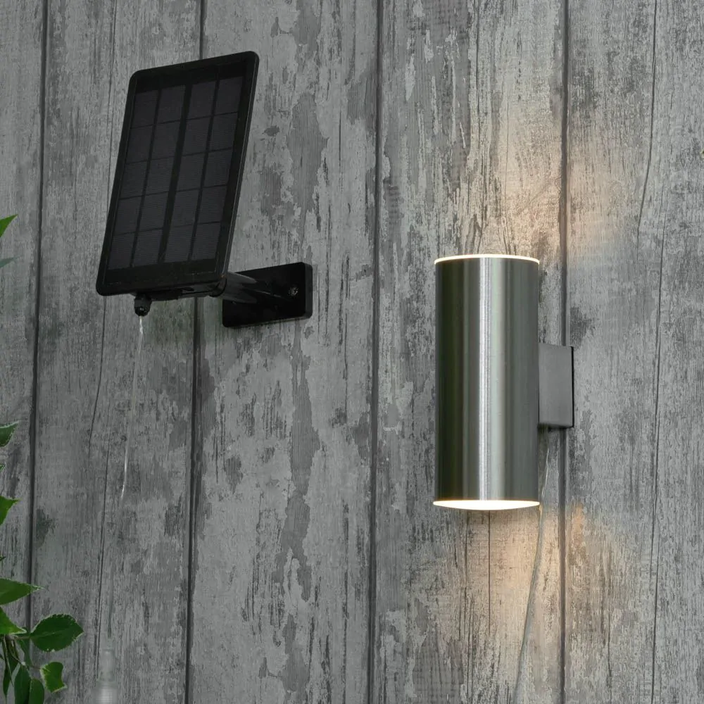 Namid LED Outdoor Solar Up And Down Wall Light, Stainless Steel - Image 2