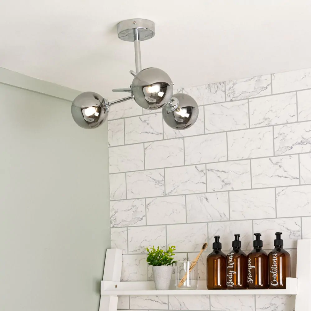 Nera Bathroom Cross Arm Semi Flush Ceiling Light, Chrome - Image 2