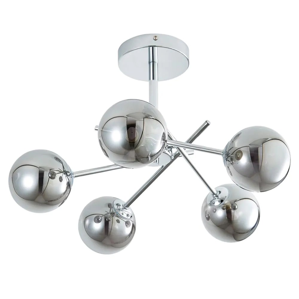 Nera Cross Arm Bathroom Semi Flush Ceiling Light, Chrome