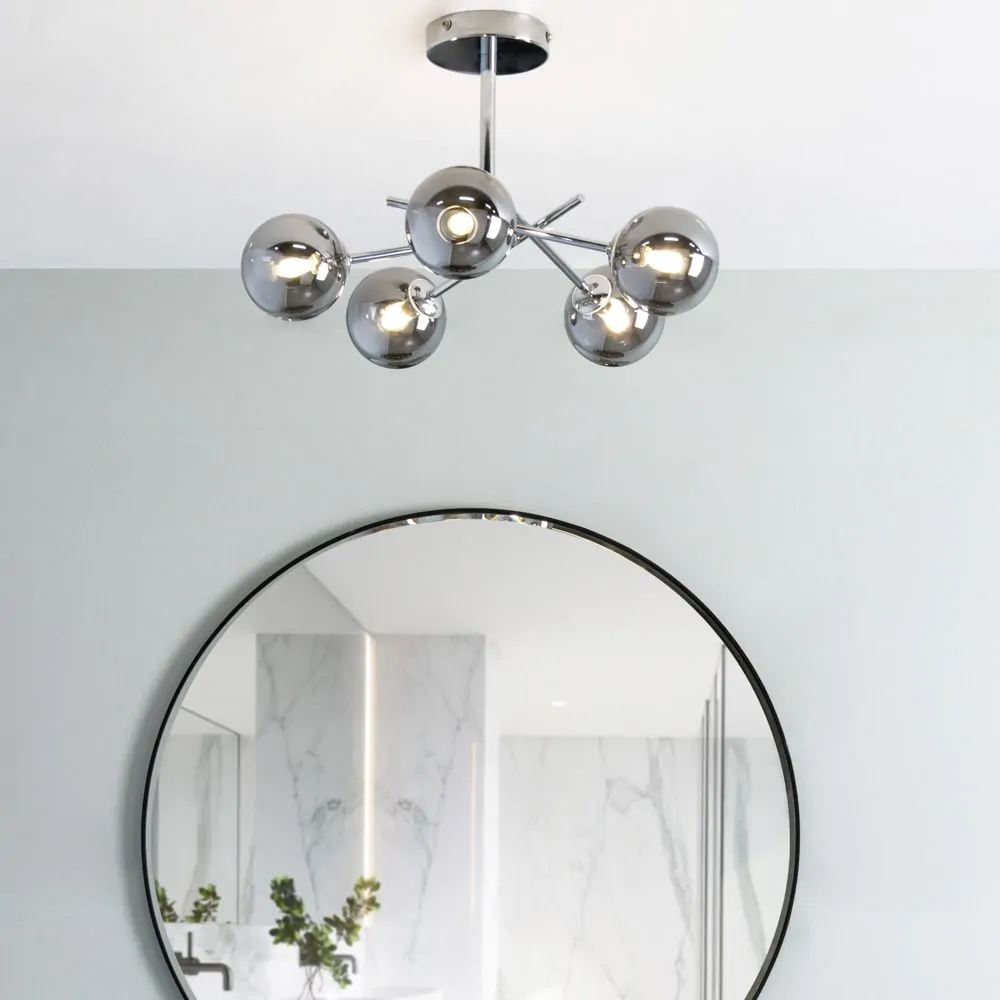 Nera Cross Arm Bathroom Semi Flush Ceiling Light, Chrome - Image 2