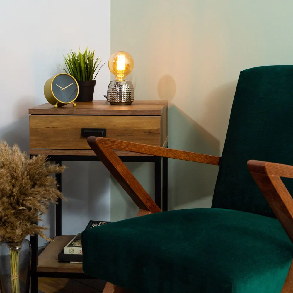 Oak Embossed Base Table Lamp, Satin Chrome - Image 2