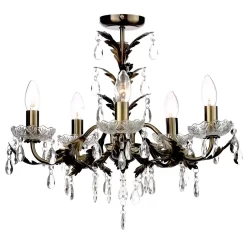 Paisley Flush Chandelier, Antique Brass