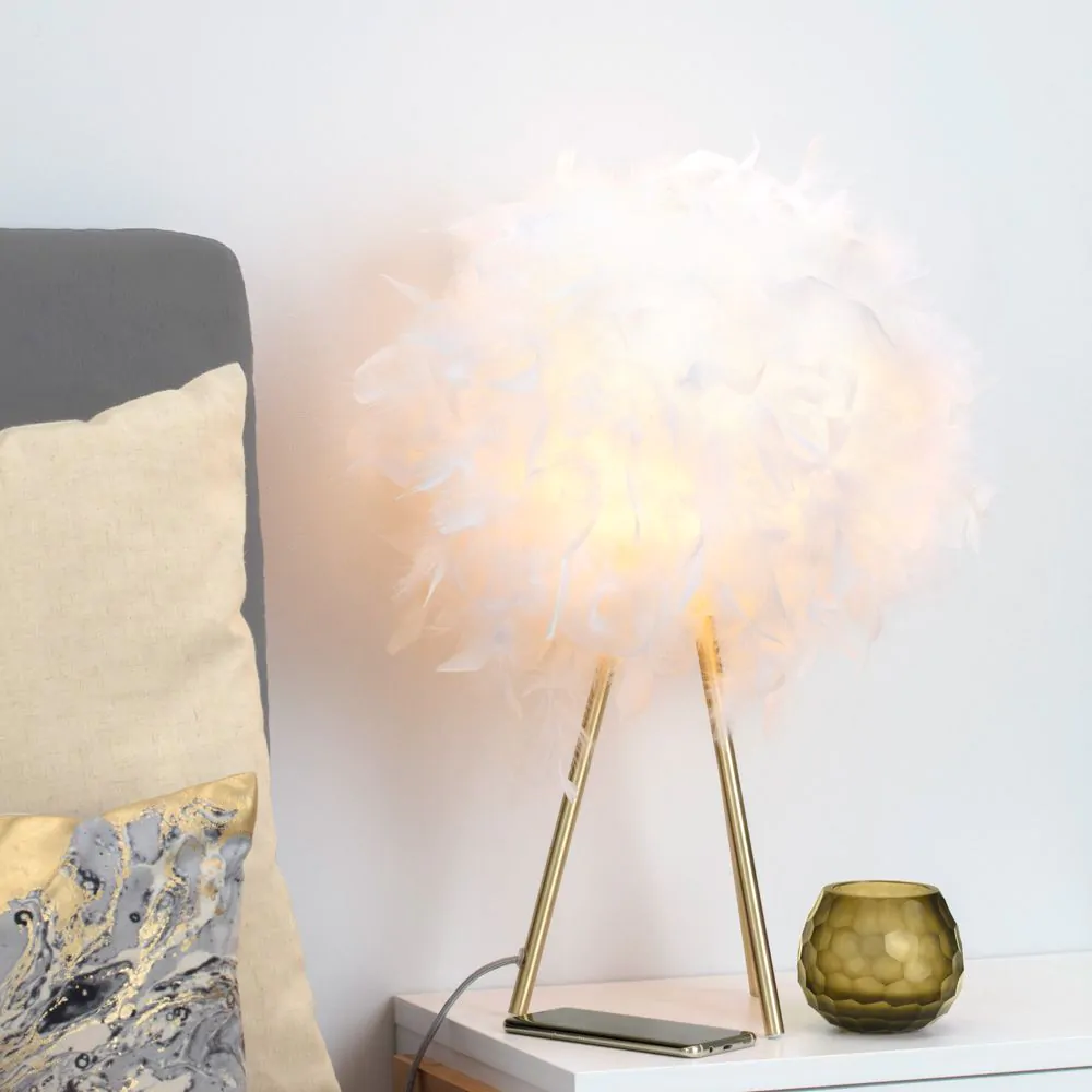 Plume Feather Tripod Table Lamp, Brass - Image 2