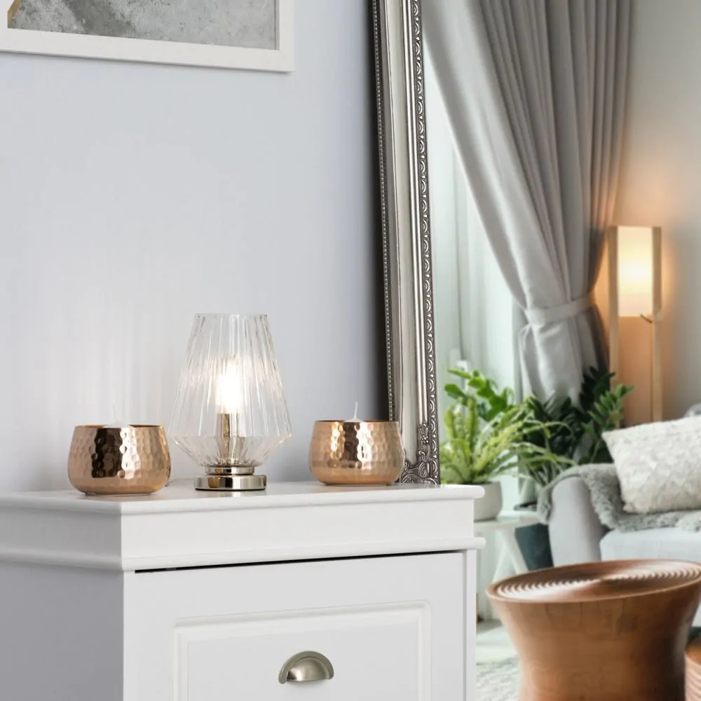 Poplar Small Vessel Table Lamp With Clear Shade, Chrome - Image 2