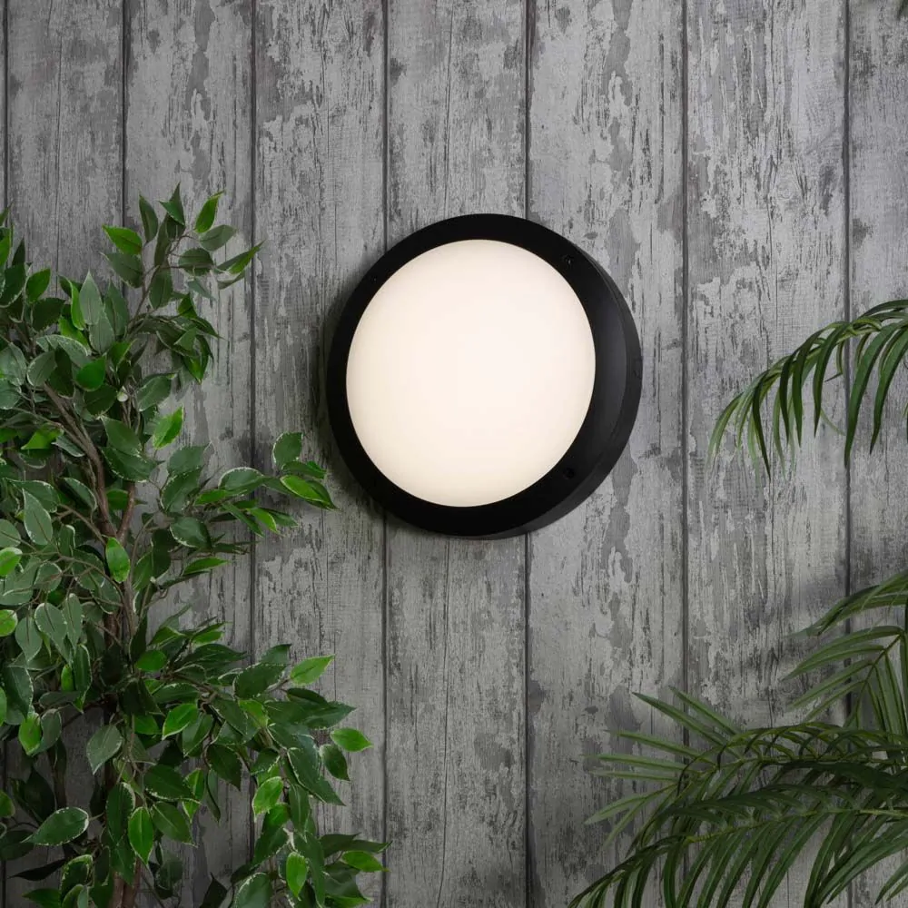 Rik Outdoor Round Bulkhead Wall Light, Black - Image 2