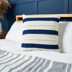 Riviera Stripe Cushion With Fringe, Navy