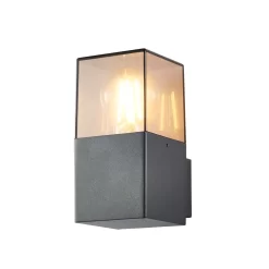 Rome Outdoor Square Up Wall Light With Smoked Shade, Grey