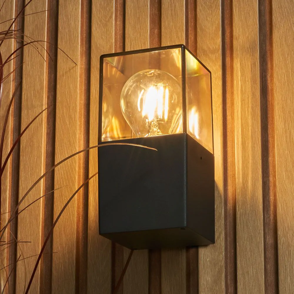 Rome Outdoor Square Up Wall Light With Smoked Shade, Grey - Image 2