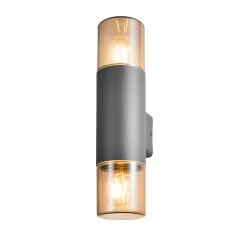 Rome Outdoor Round Up & Down Wall Light With Smoked Shade, Grey