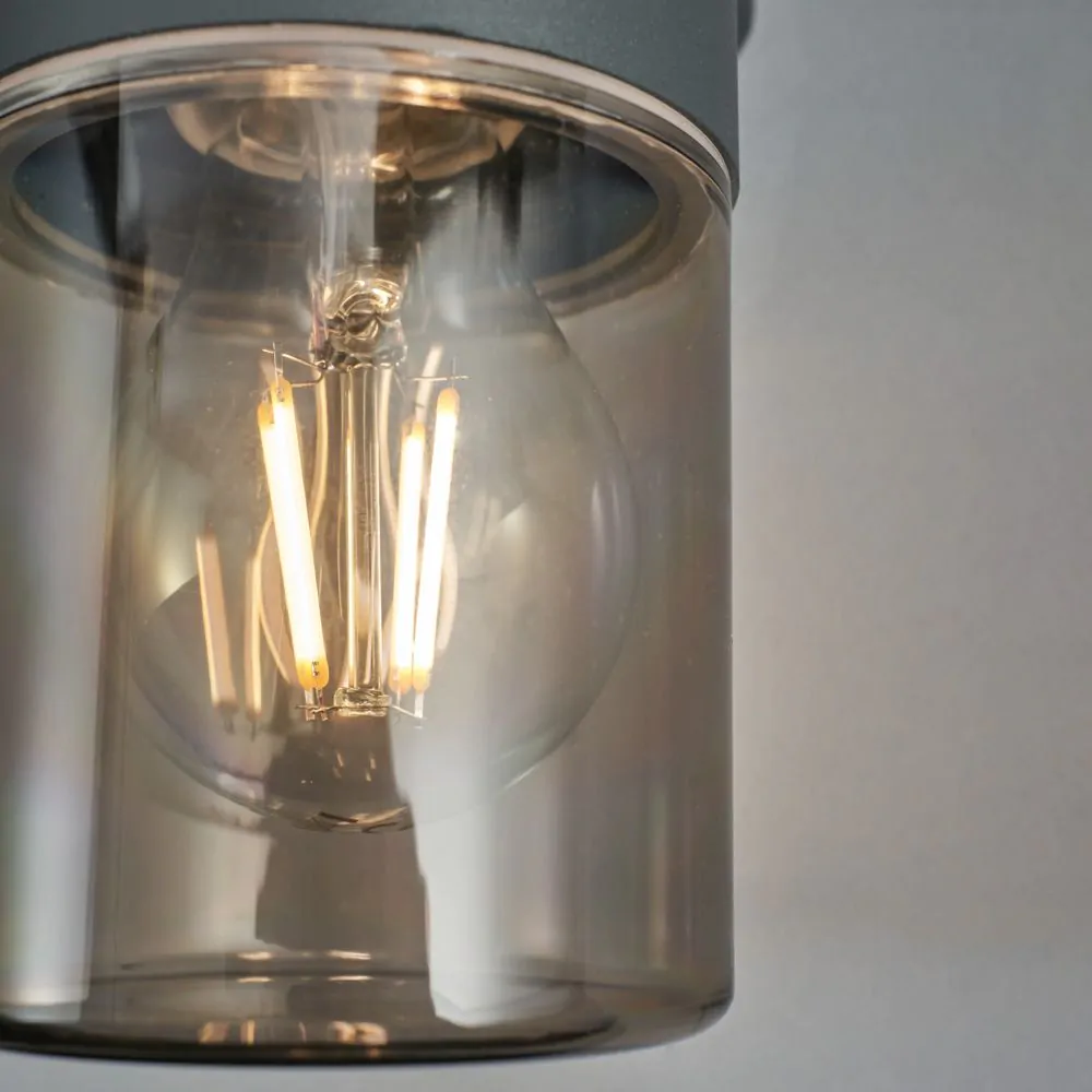 Rome Outdoor Round Up & Down Wall Light With Smoked Shade, Grey - Image 5