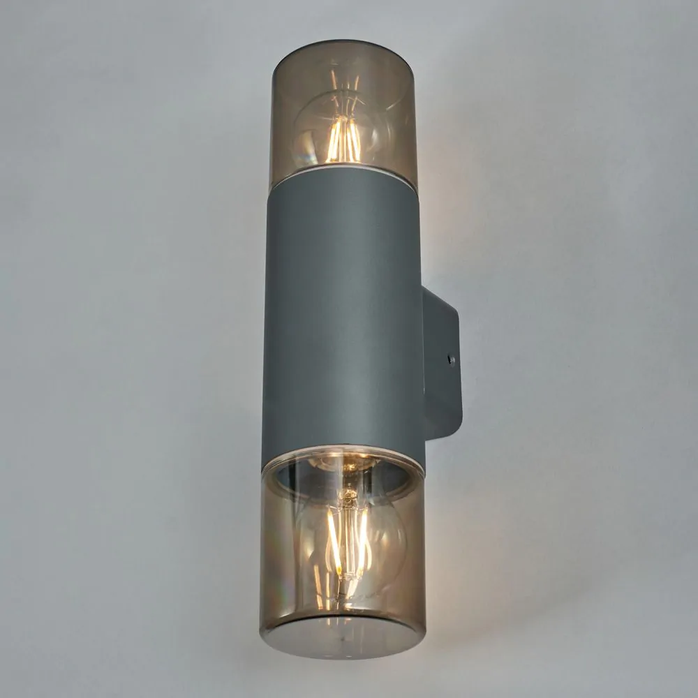 Rome Outdoor Round Up & Down Wall Light With Smoked Shade, Grey - Image 3