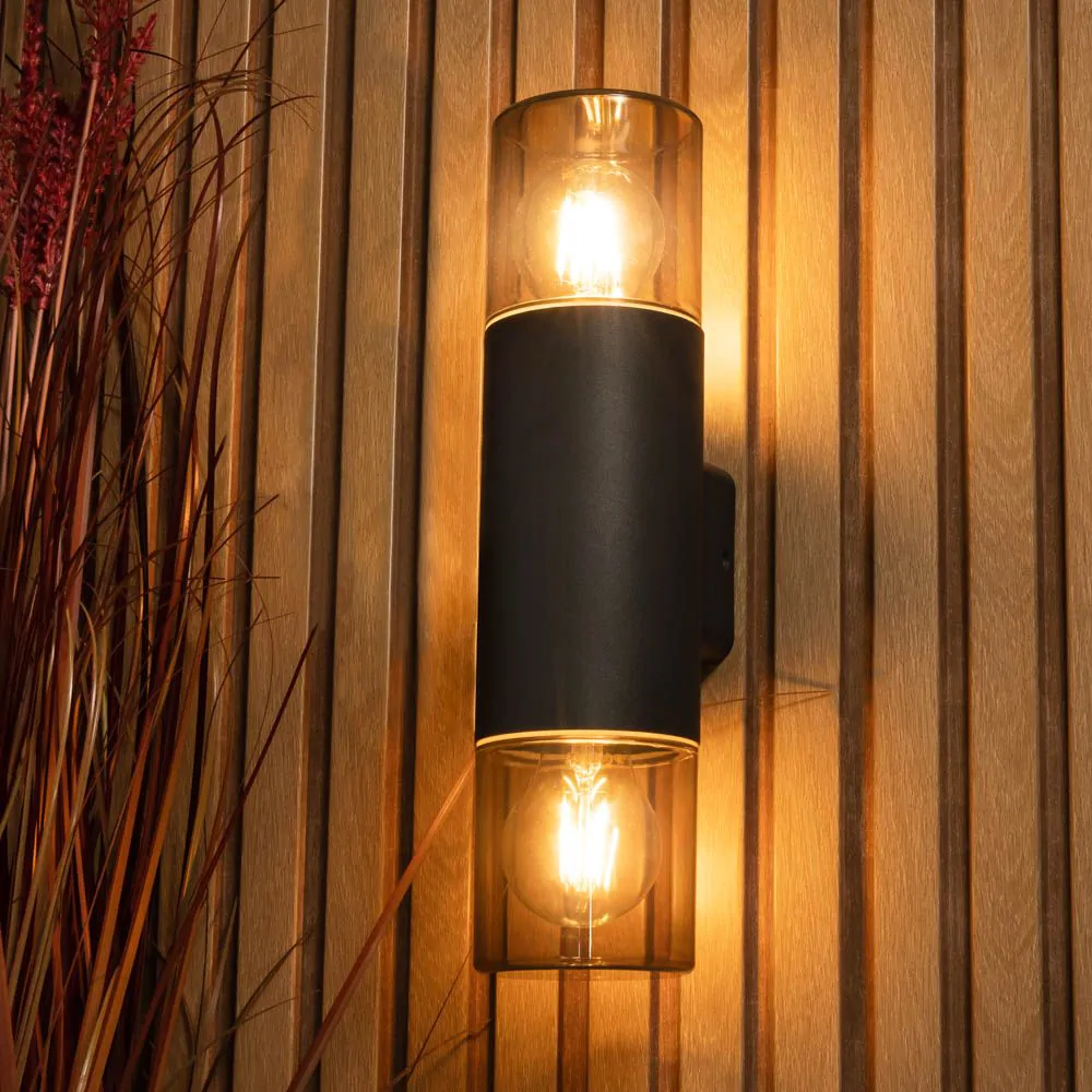 Rome Outdoor Round Up & Down Wall Light With Smoked Shade, Grey - Image 2