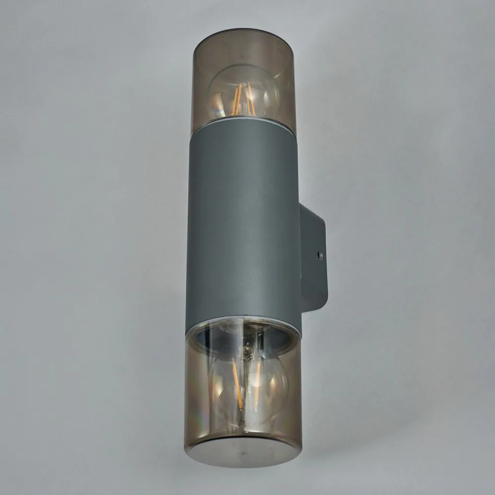 Rome Outdoor Round Up & Down Wall Light With Smoked Shade, Grey - Image 4