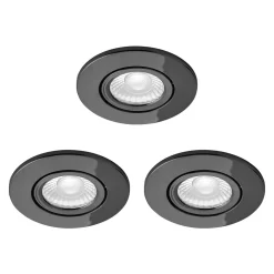 3 Pack Of Ruva Fire Rated LED IP65 Downlight, Black Chrome