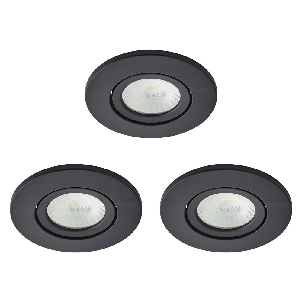 3 Pack Of Ruva Fire Rated LED IP65 Downlight, Satin Black