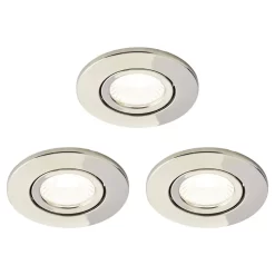 3 Pack Of Ruva Fire Rated LED IP65 Downlight, Satin Nickel