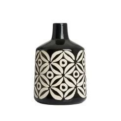 Small Petal Patterned Ceramic Vase, Black