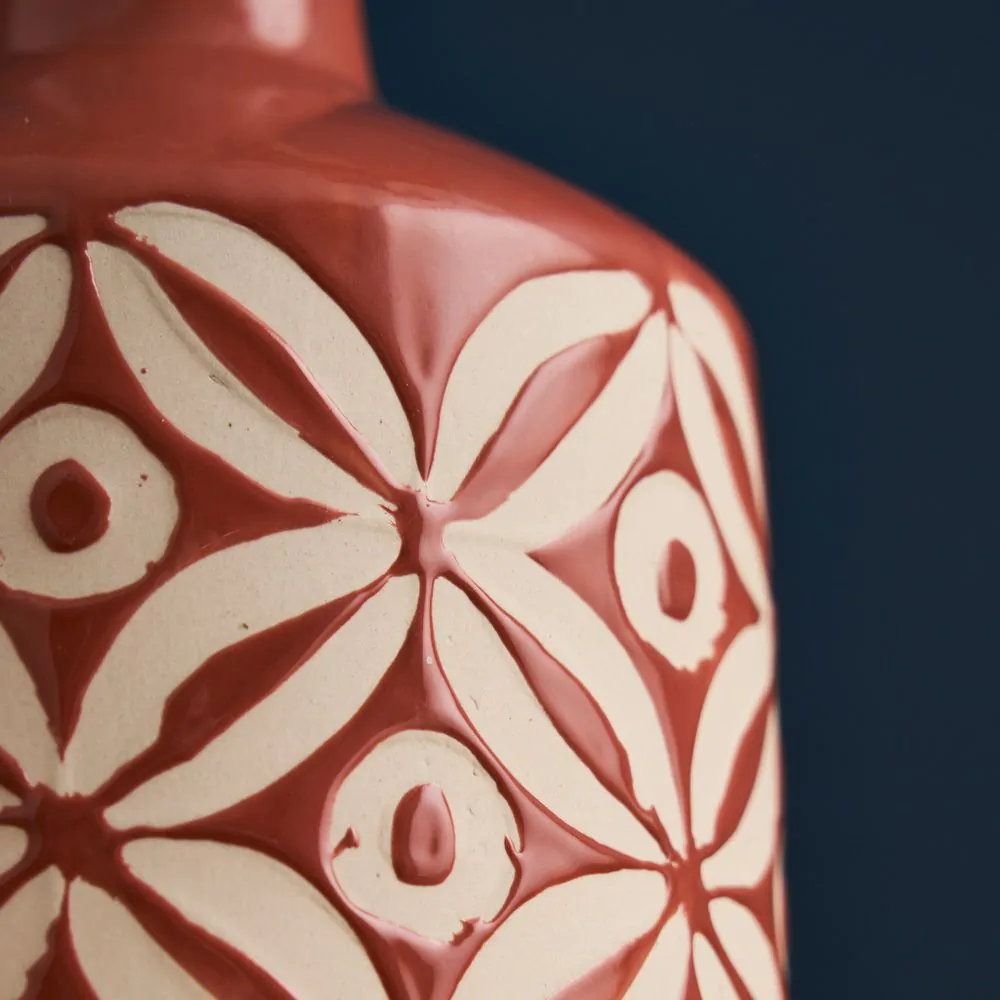Small Petal Patterned Ceramic Vase, Terracotta - Image 3