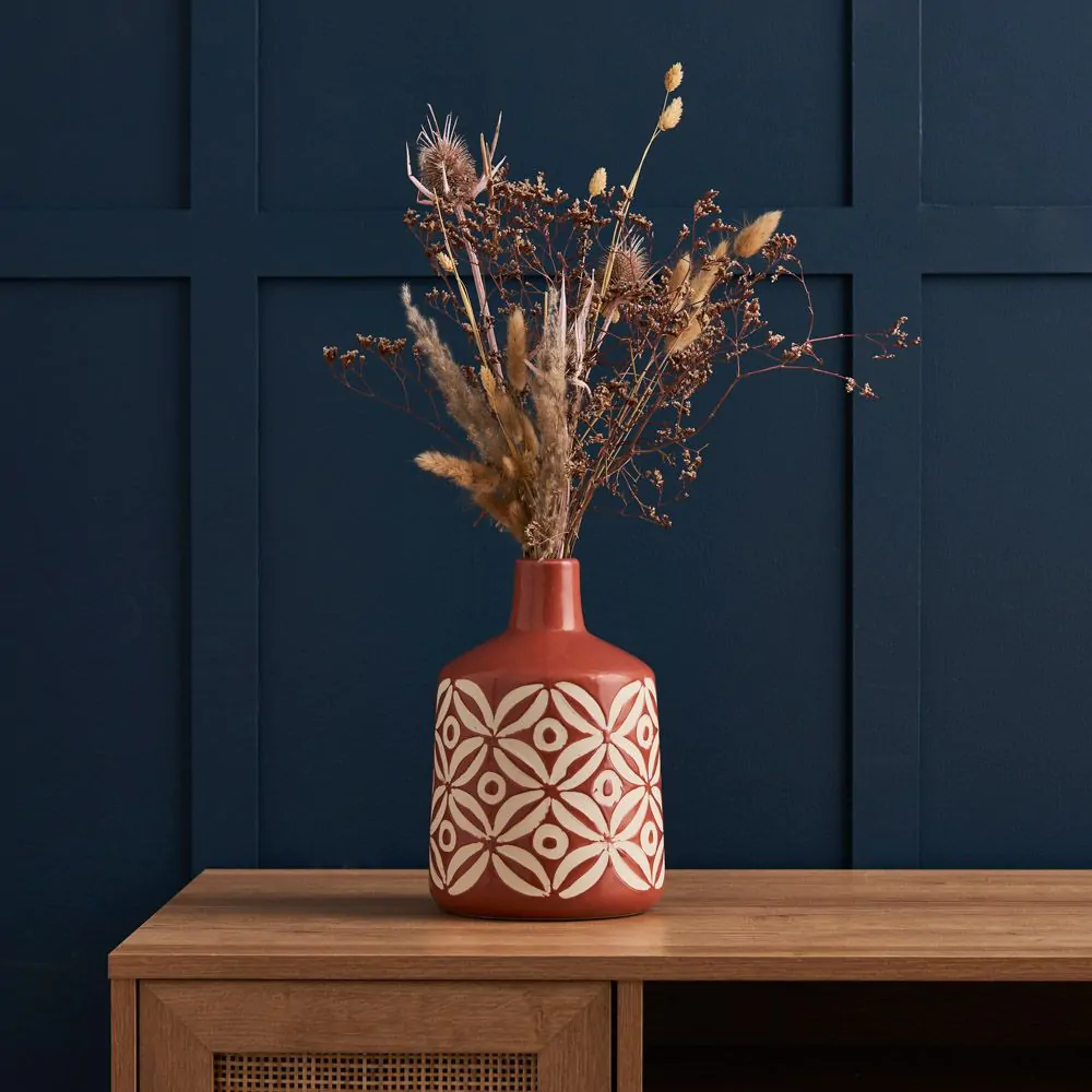 Small Petal Patterned Ceramic Vase, Terracotta - Image 2