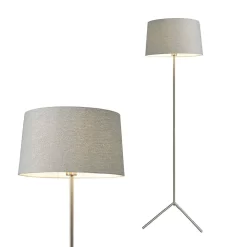 Stassy Tripod Feet Floor Lamp With Grey Shade, Satin Nickel