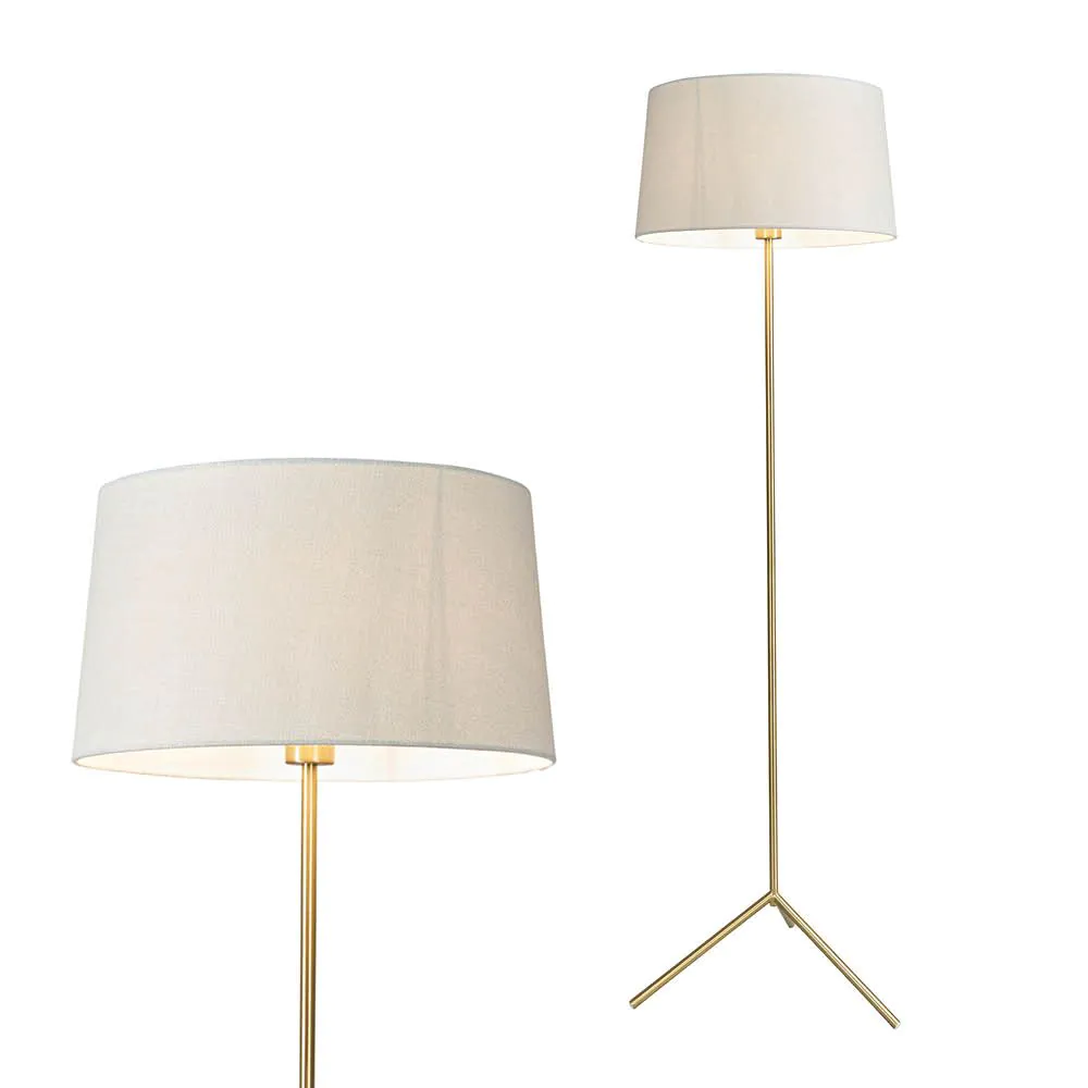Stassy Tripod Feet Floor Lamp With White Shade, Satin Brass