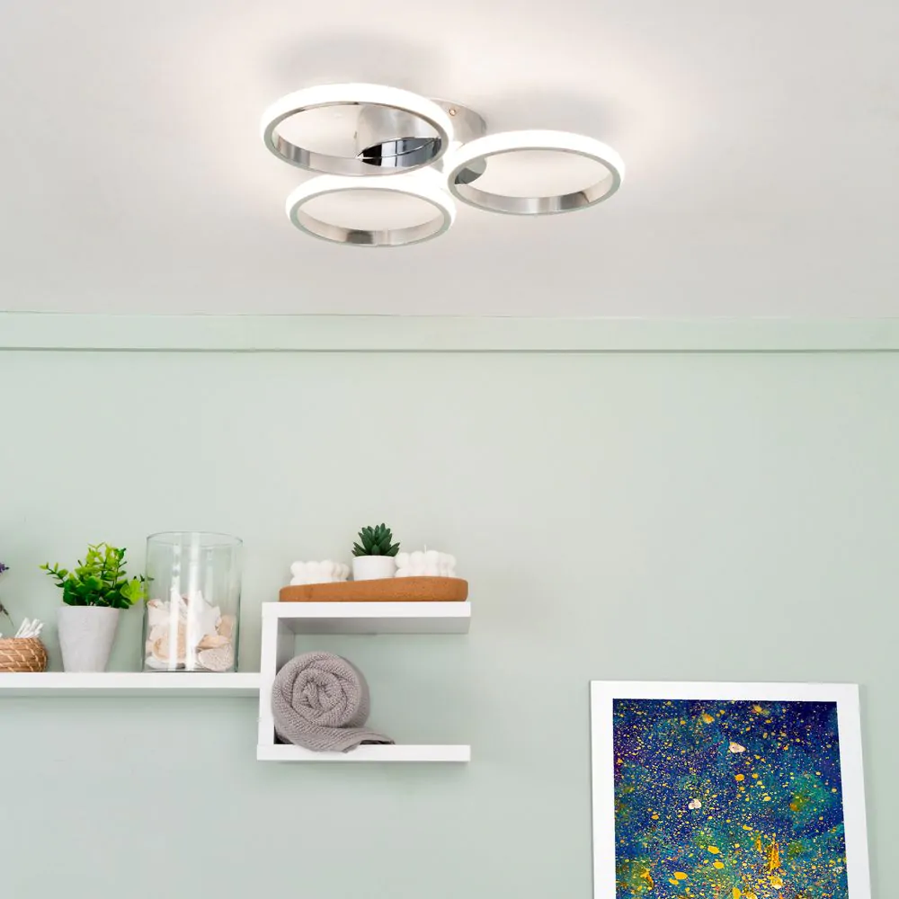 Sula LED Rings Bathroom Flush Ceiling Light, Chrome - Image 2
