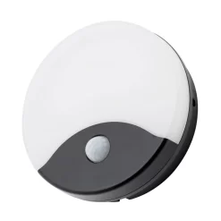 Swona 15 Watt LED Outdoor Round Bulkhead Light With PIR, Black