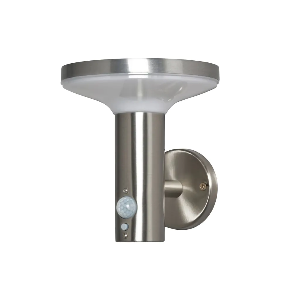Tarak LED Outdoor Solar Wall Light With PIR Sensor, Stainless Steel