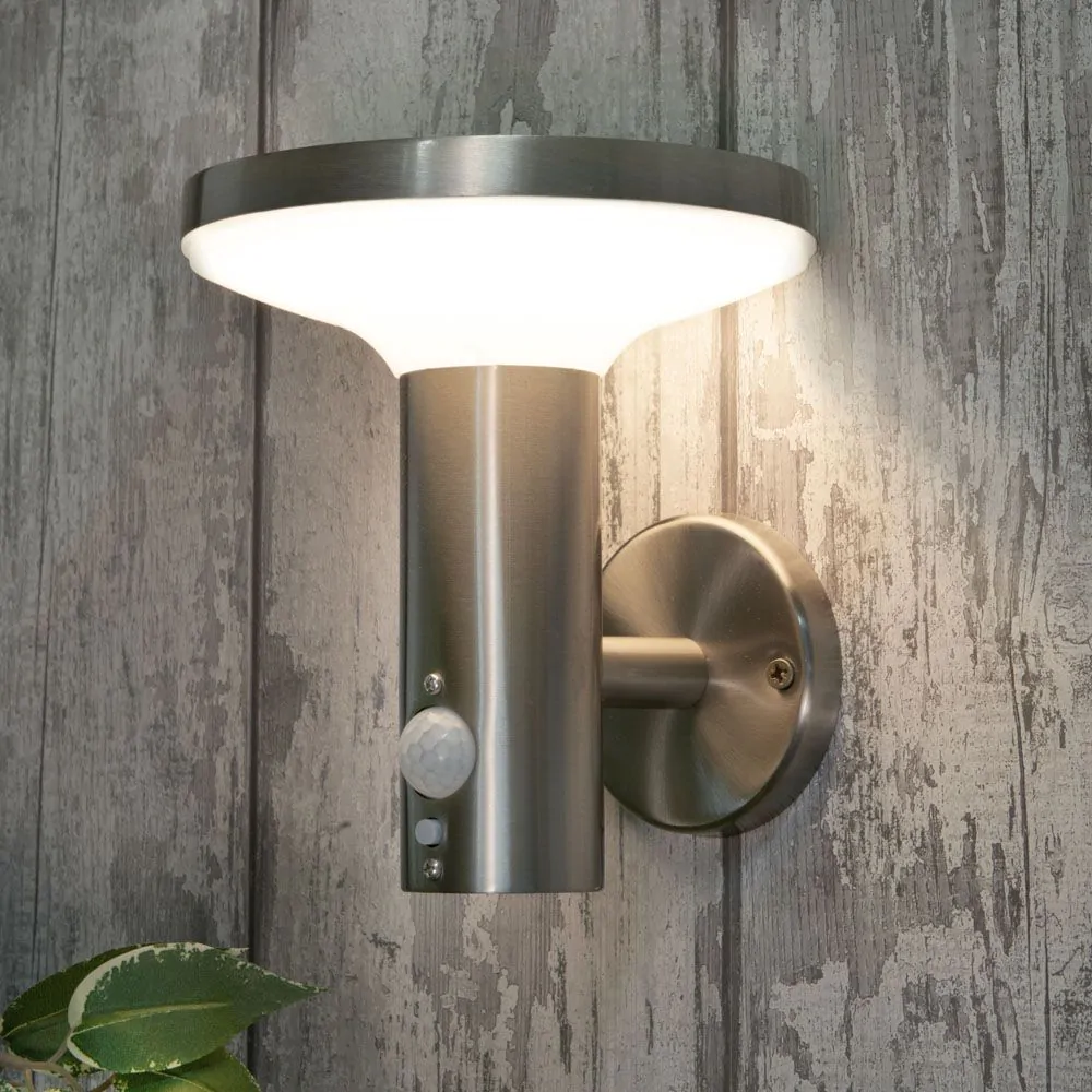 Tarak LED Outdoor Solar Wall Light With PIR Sensor, Stainless Steel - Image 2
