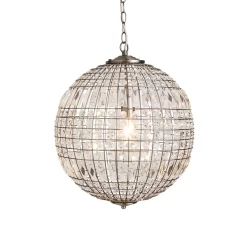Terri 1 Light Large Glass Crystal Ball Pendant, Pewter