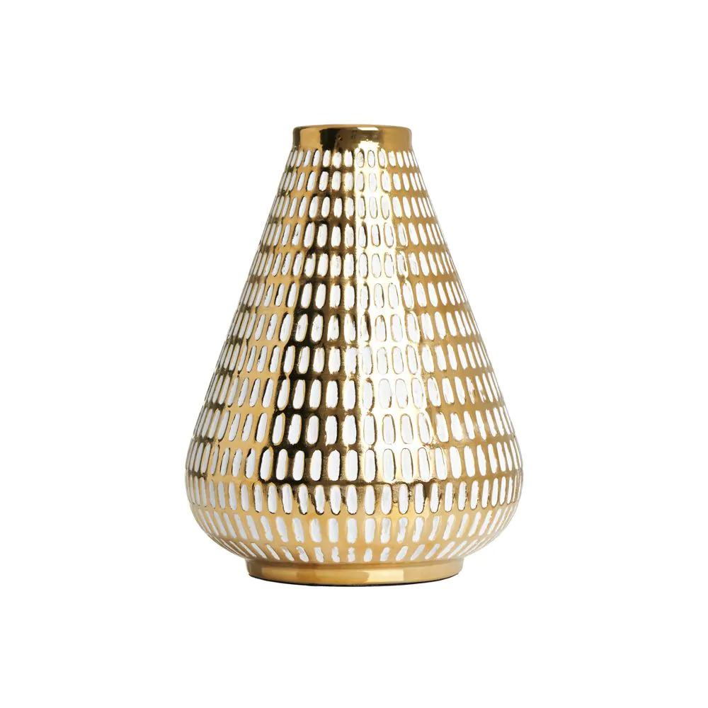 Textured Ceramic Vase, Gold And White