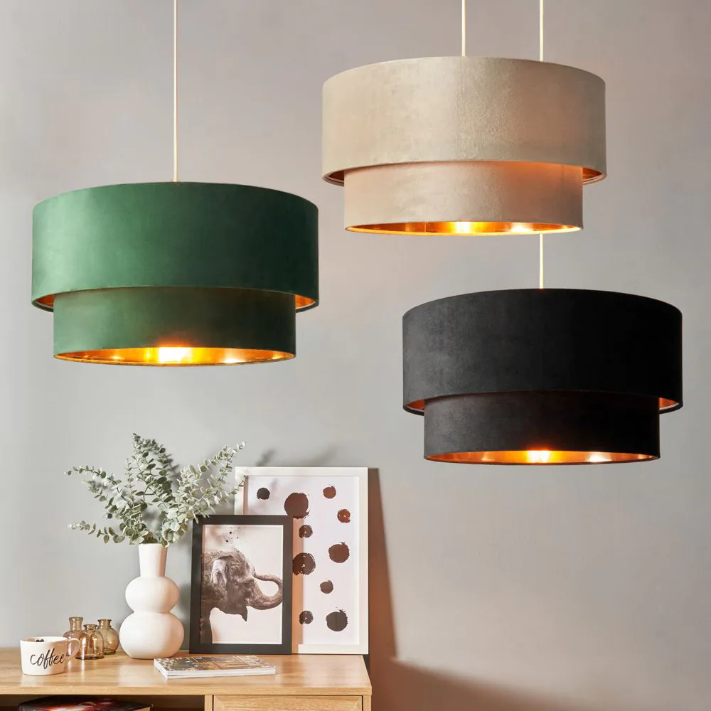 Tia Super Size Tiered Velvet Shade With Brass Lining, Green - Image 6