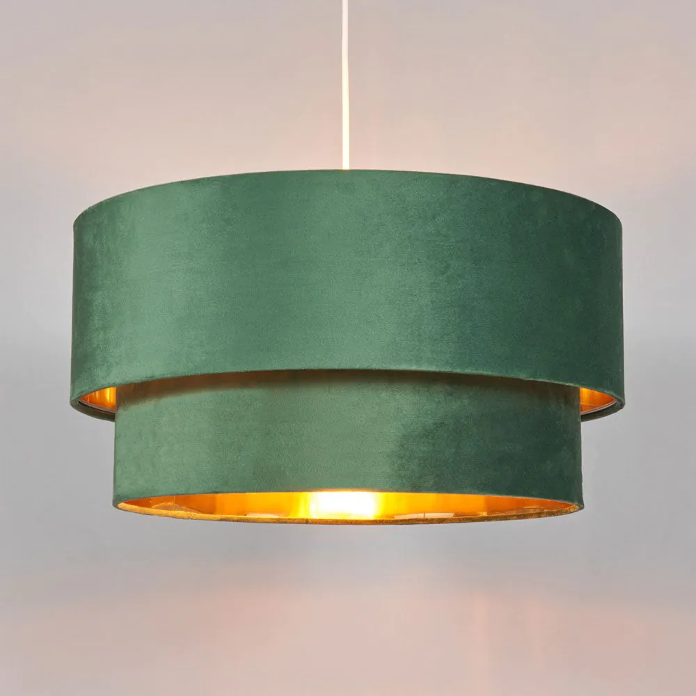 Tia Super Size Tiered Velvet Shade With Brass Lining, Green - Image 3