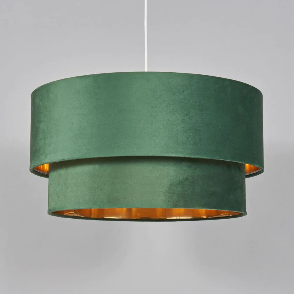 Tia Super Size Tiered Velvet Shade With Brass Lining, Green - Image 4