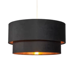 Tia Super Size Tiered Velvet Shade With Copper Lining, Black