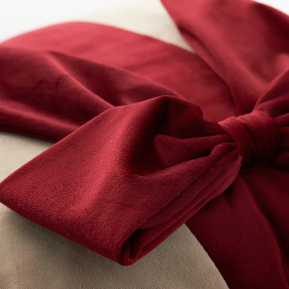 Velvet Bow Gift Wrap Cushion, Red And Natural - Image 3