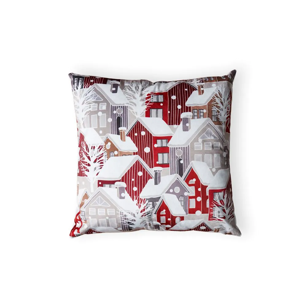 Winter Town Cushion, Red And White - Image 2