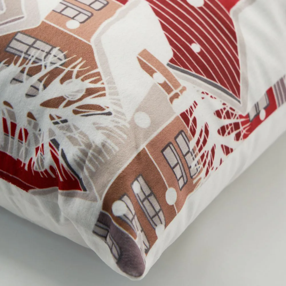 Winter Town Cushion, Red And White - Image 3