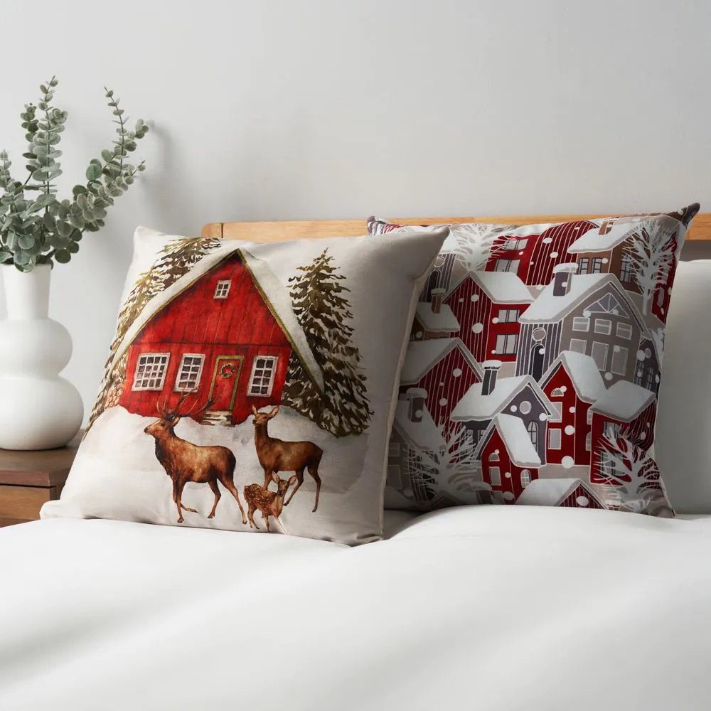 Winter Town Cushion, Red And White - Image 4