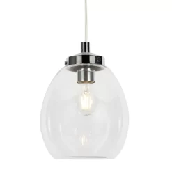 Zeta Clear Glass Bathroom Ceiling Pendant, Chrome