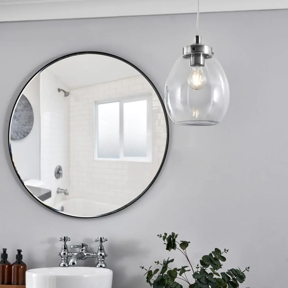 Zeta Clear Glass Bathroom Ceiling Pendant, Chrome - Image 8