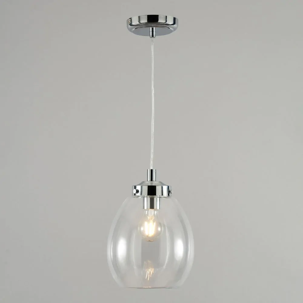 Zeta Clear Glass Bathroom Ceiling Pendant, Chrome - Image 3