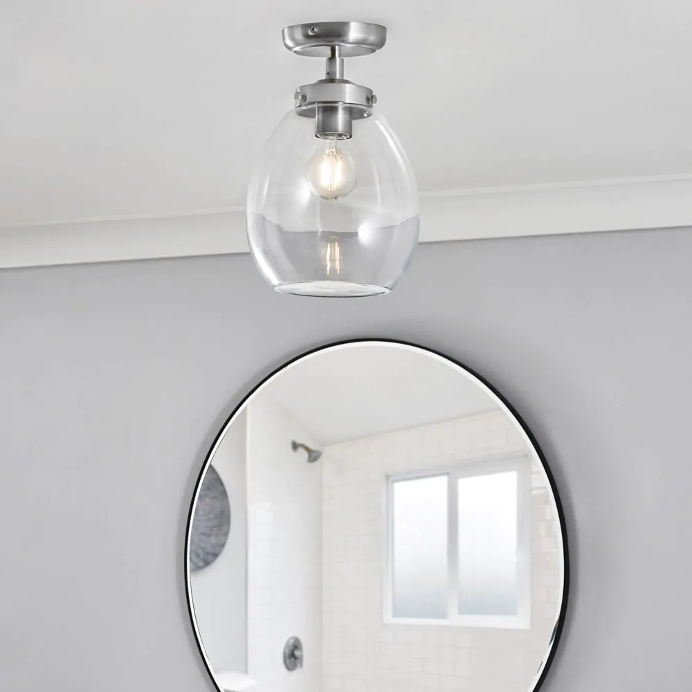 Zeta Clear Glass Bathroom Ceiling Pendant, Chrome - Image 2